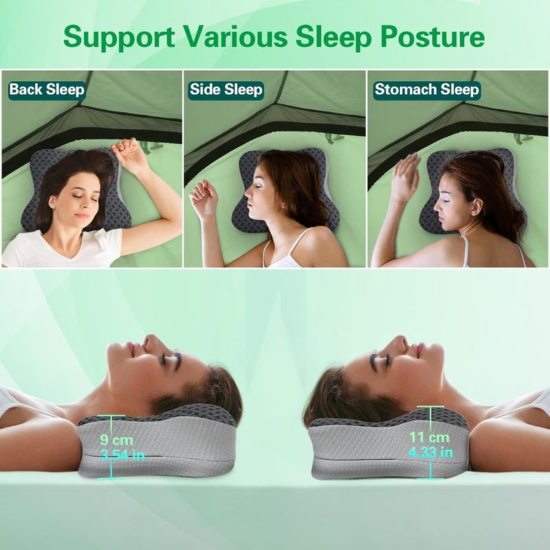 SAHEYER Travel Pillow for Sleeping, Ergonomic Cervical Neck Support Pillows, Lightweight Memory Foam Travel Pillow for Camping, Backpacking, Hammock - with Travel Storage Bag and Cooling Cover, Black - Image 5